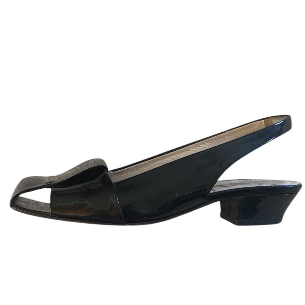 Yves Saint Laurent Black Patent sling back 1.5 inch heels, square toe si…